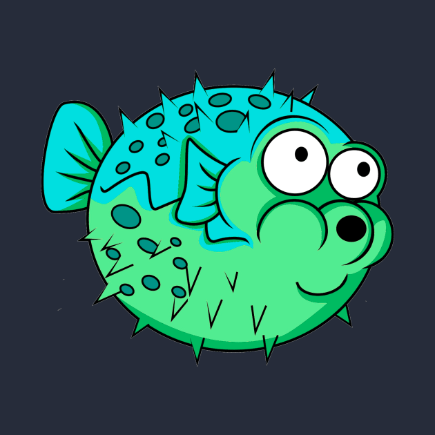 blue and green puffer fish with big eyes porcupine by pickledpossums