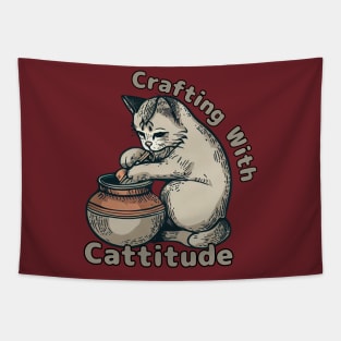 Cattitude Pottery Cat Lady Tapestry