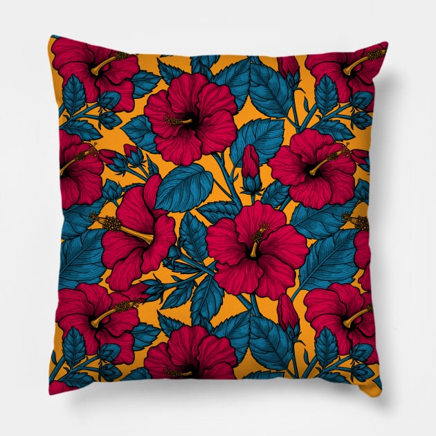 Red hibiscus flowers Pillow by katerinamk