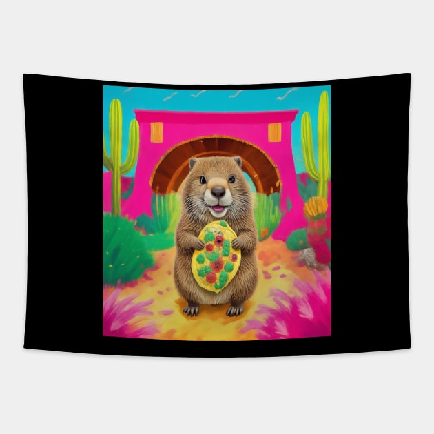 groundhog with cactus under bridge Tapestry by Catbrat