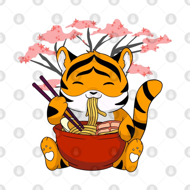 Cute Tiger Ramen Noodles Sakura Flowers Chinese Ramen Tiger by alcoshirts