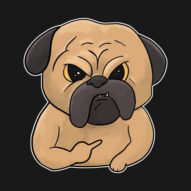 Grumpy Pug Dog Holding Middle Finger Boxer by Mesyo