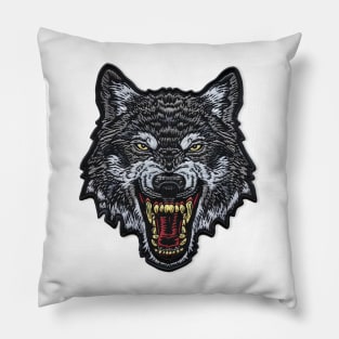 Embroidered Wolf Patch Design Pillow