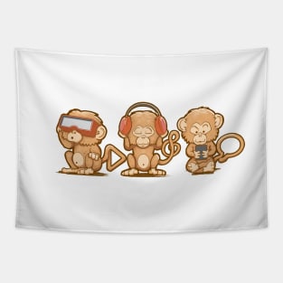 Three Modern Monkeys Tapestry