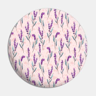 Watercolor and Ink Purple Lavender Flowers and Leaves on Pink Terrazzo Background Pin