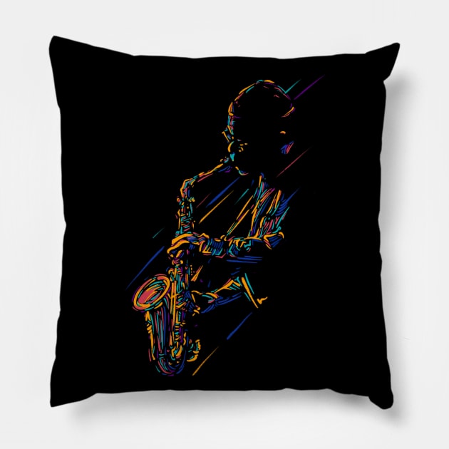 Saxophonist lineart Pillow by BAJAJU