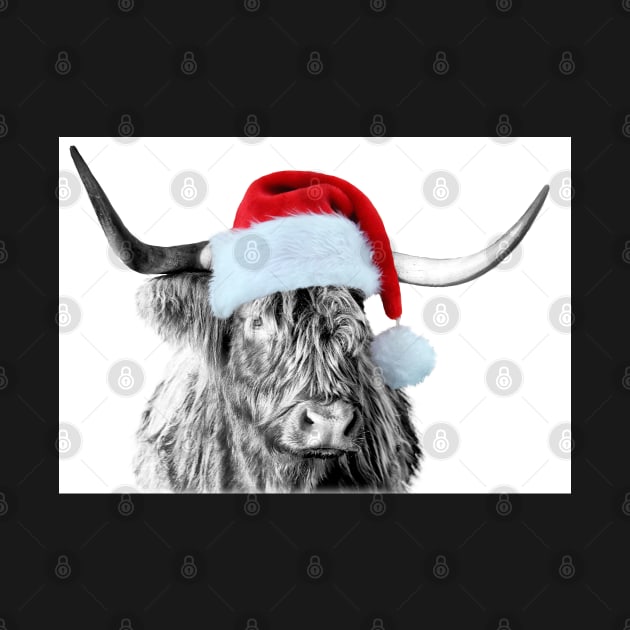 Highland Cow with a Christmas hat by Jane Braat