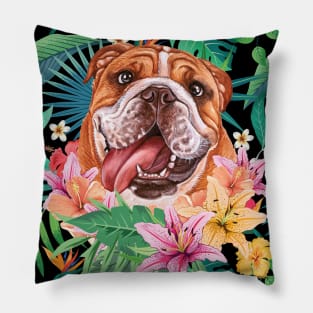 Tropical Red White English British Bulldog 3 Pillow