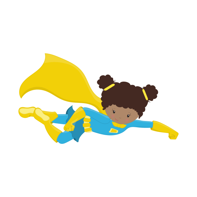 African American Girl, Superhero Girl, Yellow Cape by Jelena Dunčević