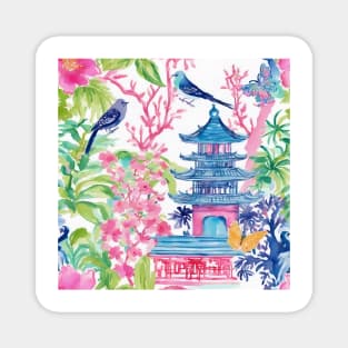 Colorful pagodas and birds Magnet