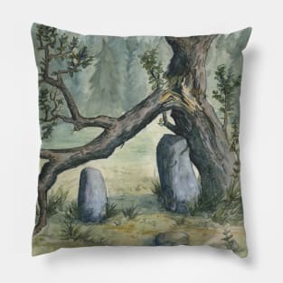 two ancient stones illustration - traditional watercolor painting Pillow