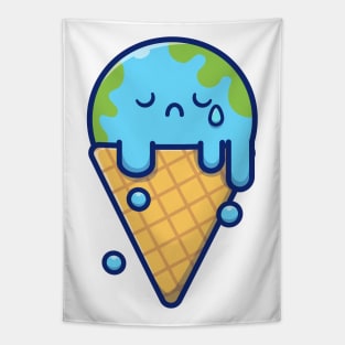 Cute Ice Cream Earth Melting Tapestry