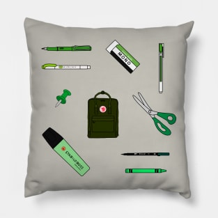 Green School Supplies Pillow