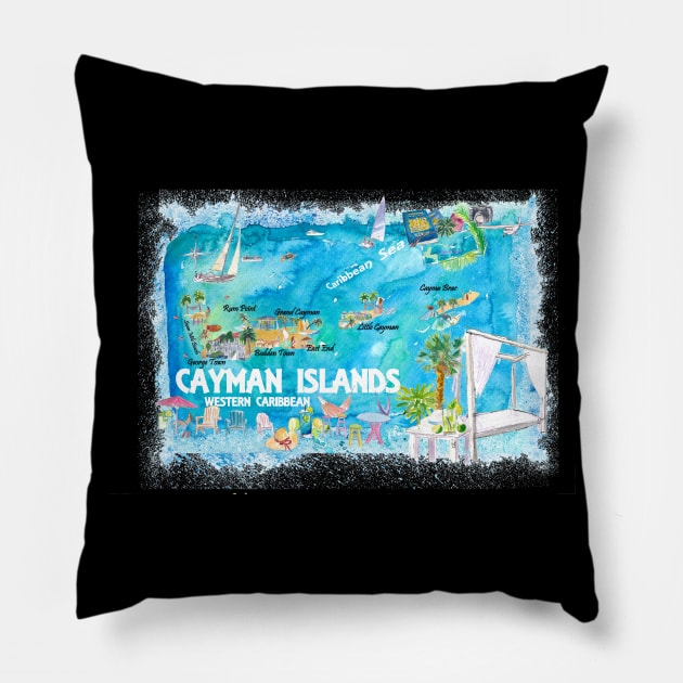 Cayman_Islands_Illustrated_Travel_Map_with_Roads_and_HighlightsS Pillow by artshop77