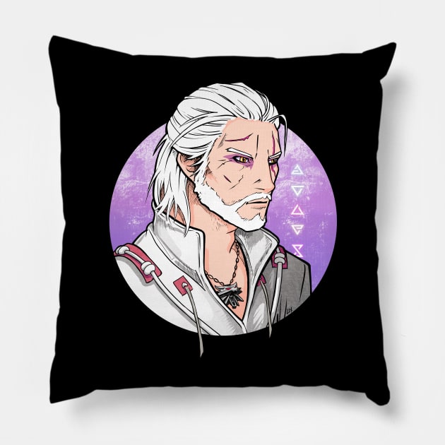 Witcher Geralt - Lilac Moon Pillow by Lix