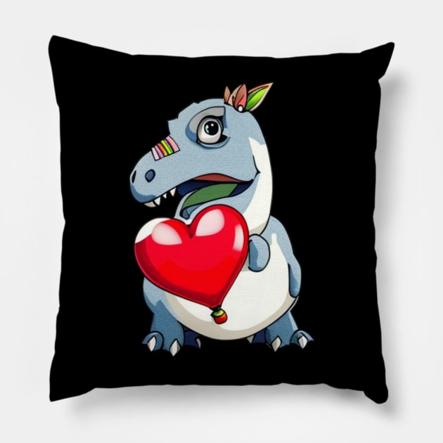 I Steal Hearts Valentines Day T-Rex Dinosaur Pillow by Paper & Pixels