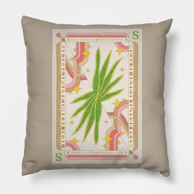 Sansevieria Trifasciata Snake Plant Illustration with Playing Card Design for Plant Mom Plant Daddy Pillow by annagrunduls