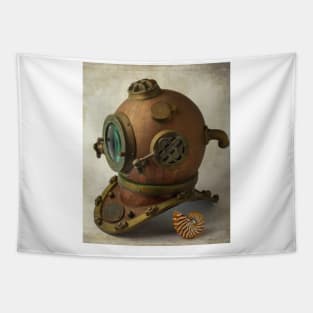 Divers Helmet With Seashell Tapestry