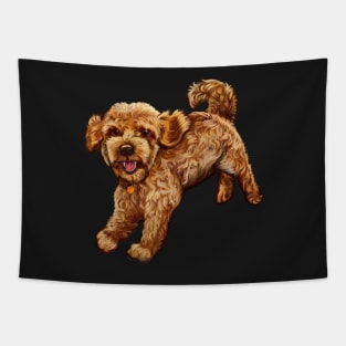 cavalier king charles spaniel poodle Cavapoo playing - Cavapoo puppy dog prancing about  - cavalier king charles spaniel poodle, puppy love Tapestry