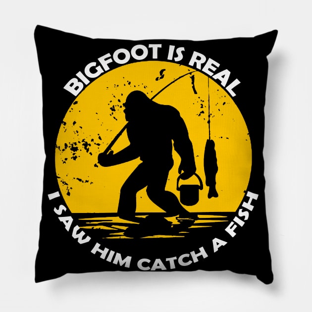 Bigfoot is real, i saw him catch a fish Pillow by JameMalbie