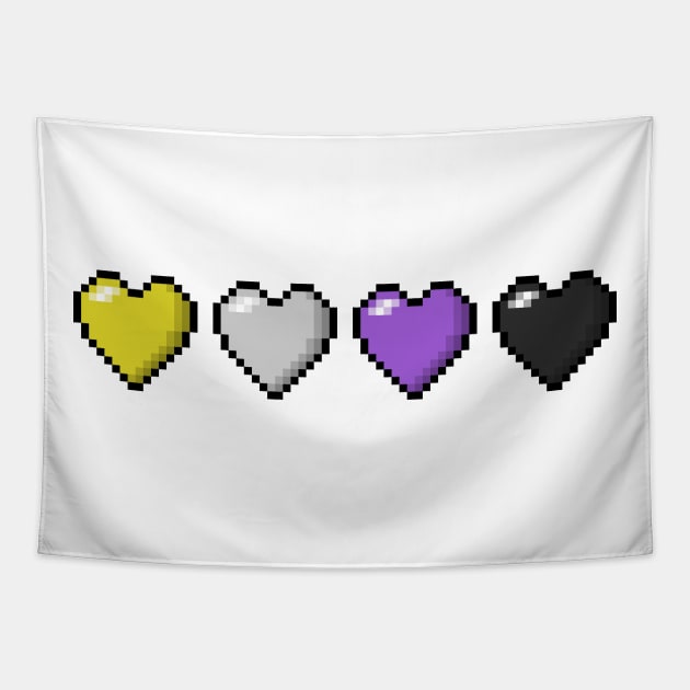 Row of Four Non-Binary Pride Flag Pixel Hearts Tapestry by LiveLoudGraphics