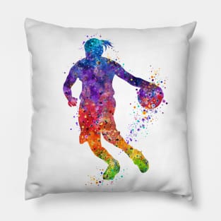 Girl Basketball Dribbling Watercolor Sport Lover Gift Pillow