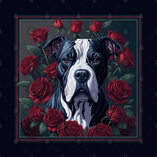 Staffordshire bull terrier red roses 2 by xlhombat