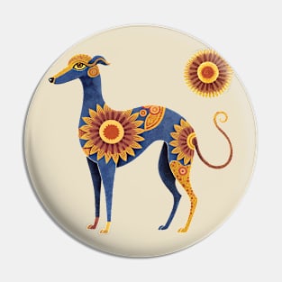 Greyhound dog with boho sunflower pattern Pin