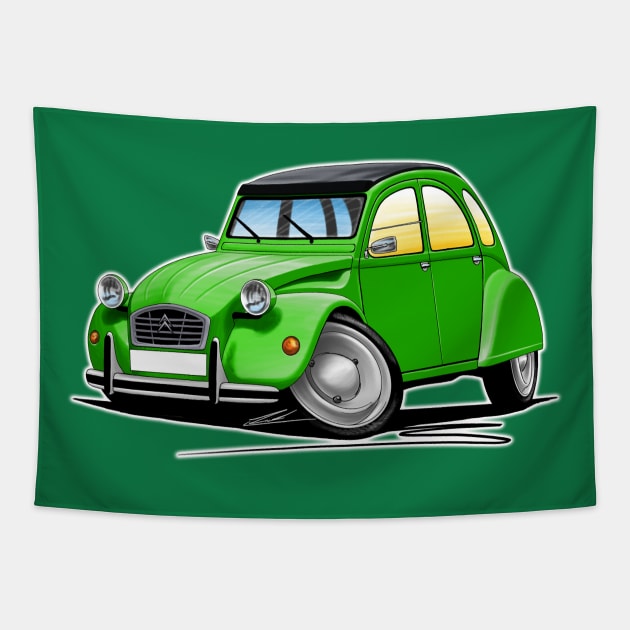 Citroen 2CV Green Classic Car Art Tapestry by y30man5