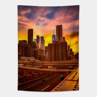 Manhattan Skyline Sunset Sky Brooklyn Bridge NYC Tapestry