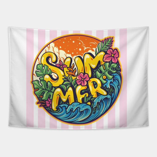 Tropical Summer - Pink Stripes on Tapestry by Peter the T-Shirt Dude