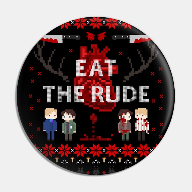 Eat The Rude Ugly Sweater Pin by Plan8