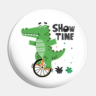 Cute crocodile riding a unicycle Pin