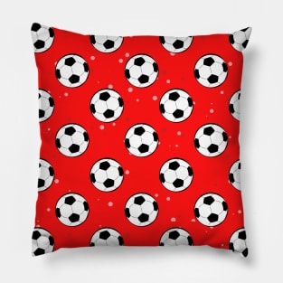 Football / Soccer Balls - Seamless Pattern on Red Background Pillow