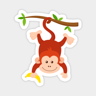 Funny Monkey Hanging Upside Down Holding Banana Magnet