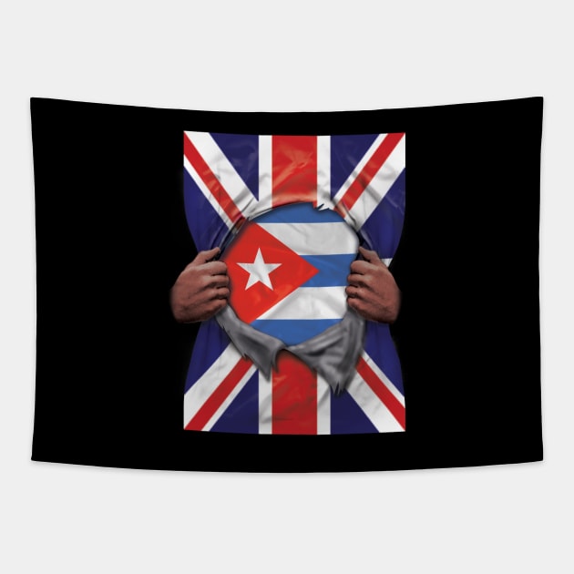 Cuba Flag Great Britain Flag Ripped - Gift for Cuban From Cuba Tapestry by Country Flags