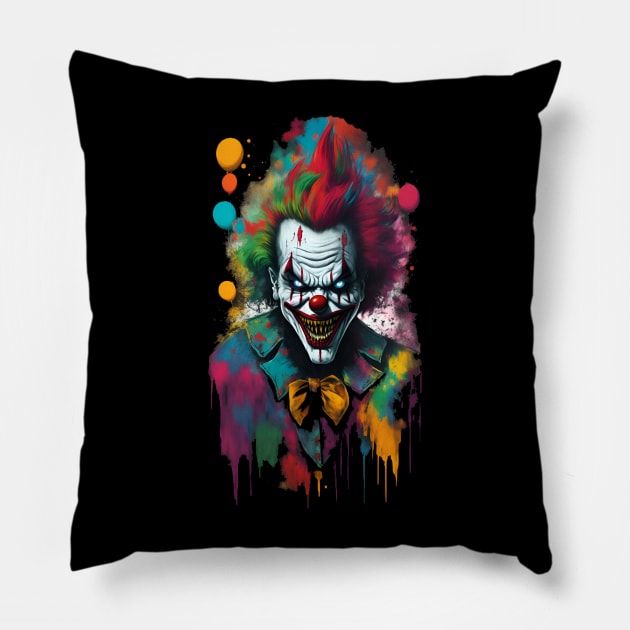 Evil demon clown from hell color blast Pillow by Terror-Fi