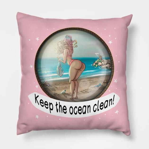 Keep the ocean clean! Pillow by Mei.illustration