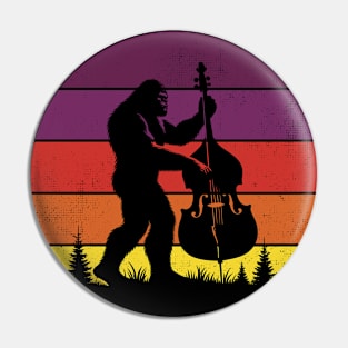 Bigfoot Sasquatch Playing Double Bass Vintage Music Lover Pin