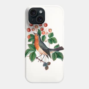 European robin and wild strawberry Phone Case