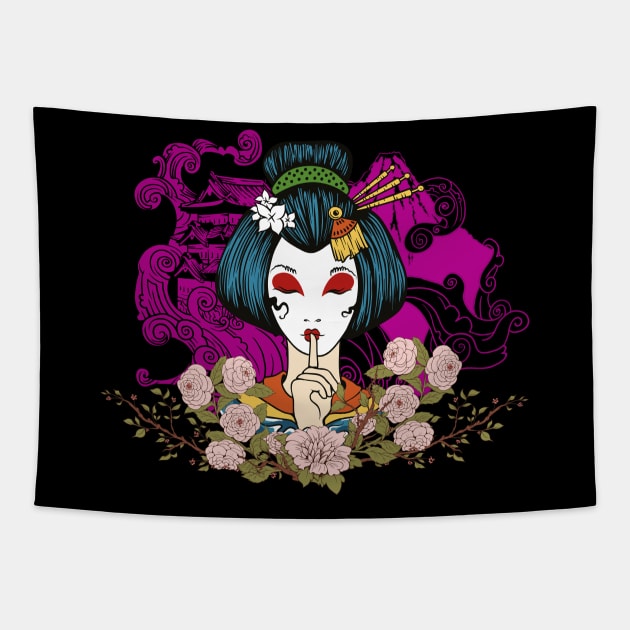 Geisha traditional Japanese arts Tapestry by Foxxy Merch
