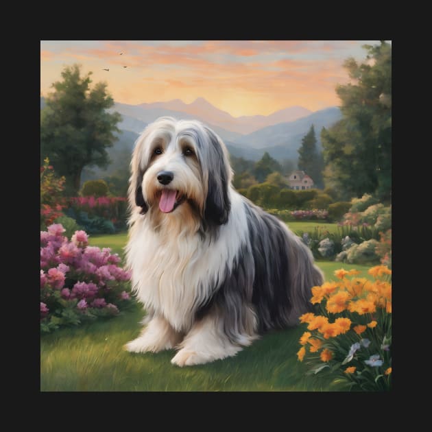 Cute Bearded Collie In Garden Art Painting by vanityvibes