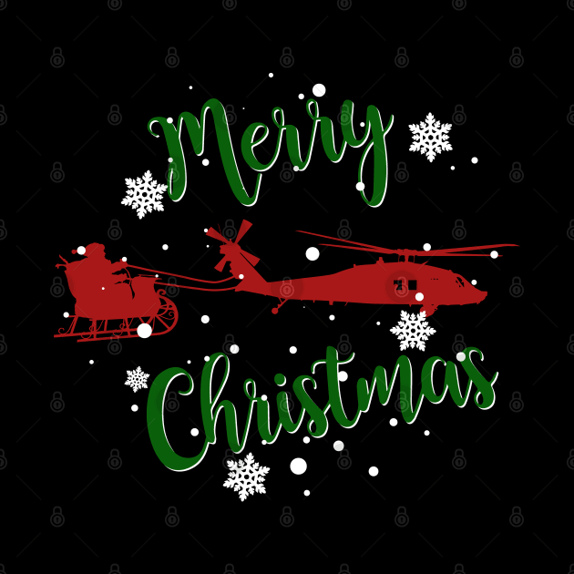 UH-60 Blackhawk Pulling Santa Merry Christmas by Aviation Designs