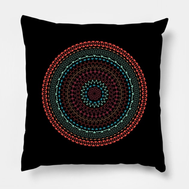 Love mandala circle Pillow by Mako Design 