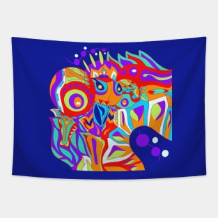 the neon lights kaiju dogu knight in ecopop alien patter art Tapestry