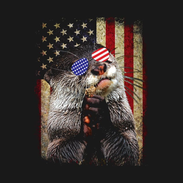 American USA Flag Otter Dreams, Stylish Tee for Wildlife Devotees by Kevin Jones Art