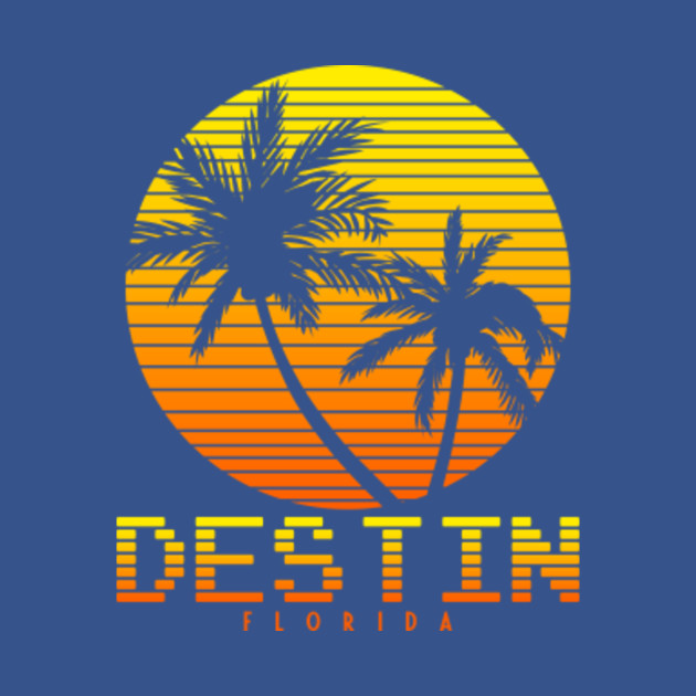 Discover Retro Vintage Destin City Florida Sunset Beach Palm Tree - Destin City Florida - T-Shirt