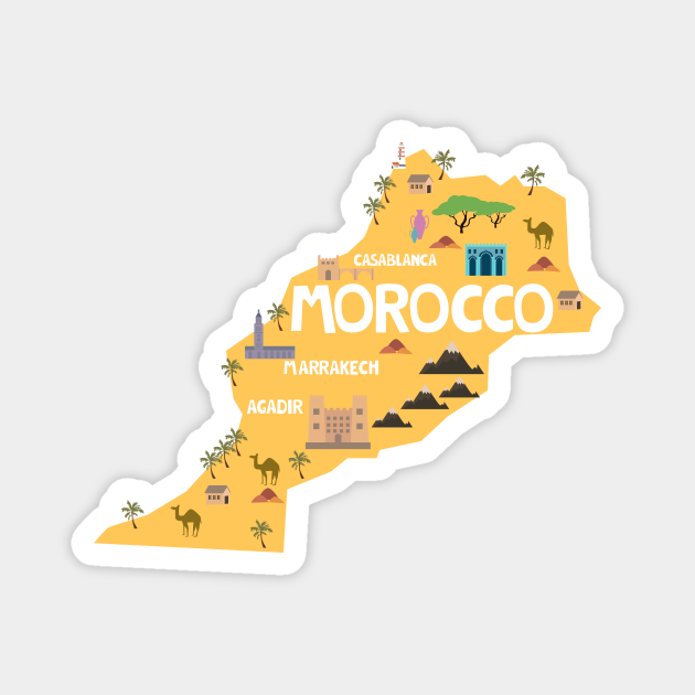 Morocco Illustrated Map - Morocco - Magnet | TeePublic
