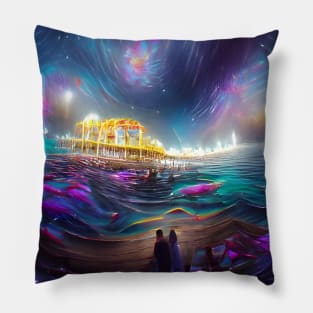 Cosmic Santa Monica Pier AI created Digital Art Pillow