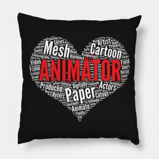 Animator Heart Shape Word Cloud Animators Cartoon Artist product Pillow